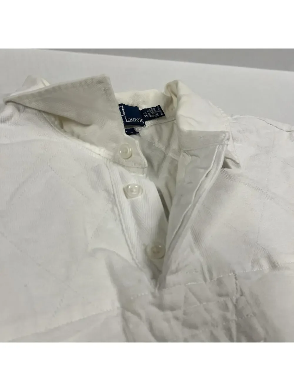 VTG Polo Ralph Lauren Rugby White Longsleeve Shirt Quilted 67 Back Sz XL STAINS
